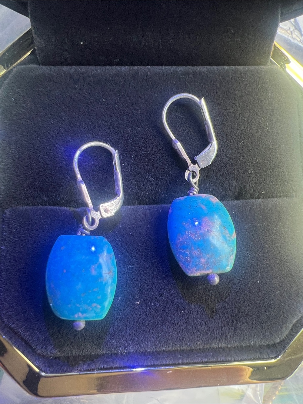 Blue Opal Drop Earrings with Sterling Leverbacks